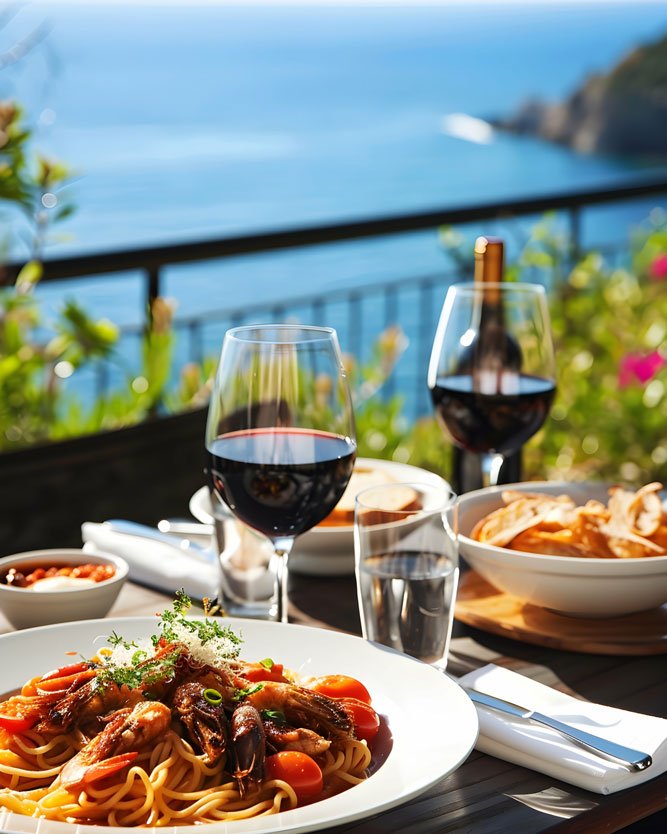 Spaghetti e vino Costiera Amalfitana